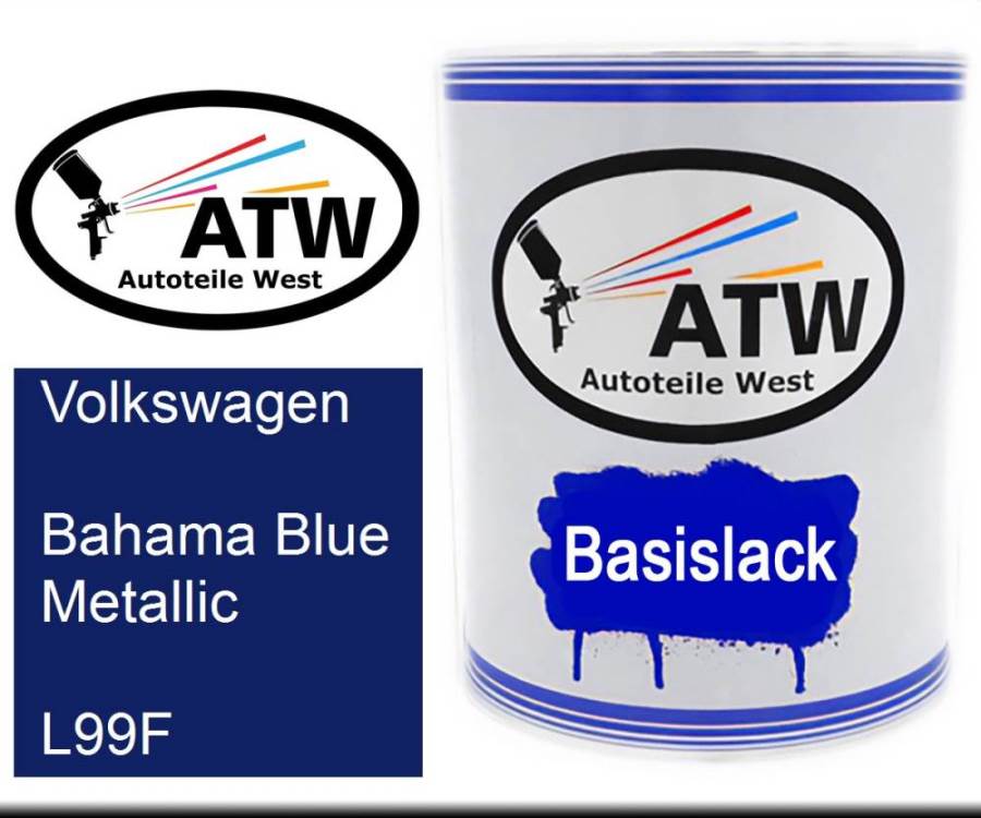 Volkswagen, Bahama Blue Metallic, L99F: 1L Lackdose, von ATW Autoteile West.